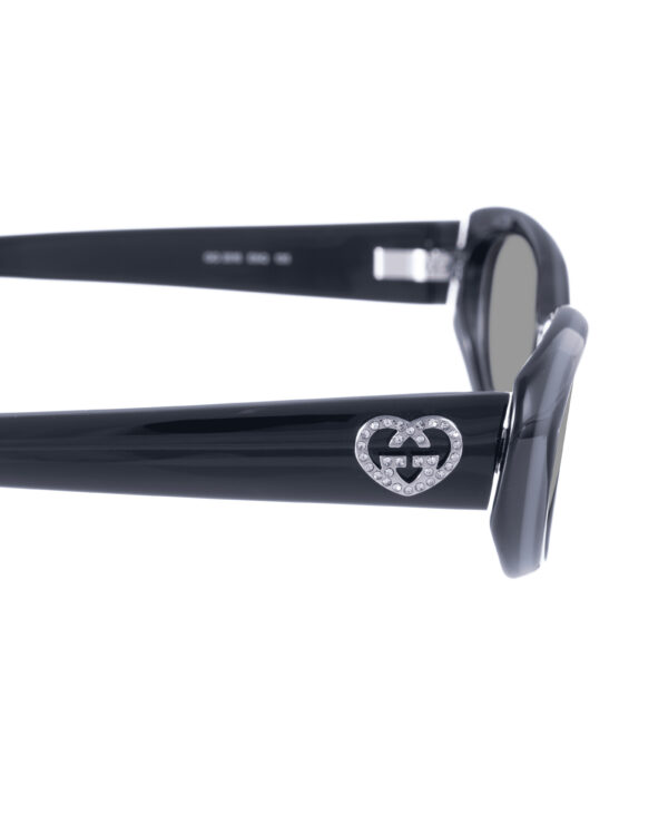 Gucci 00s Black & Grey Cat Eye Sunglasses with Crystal Hearts with Black Lenses - Image 3
