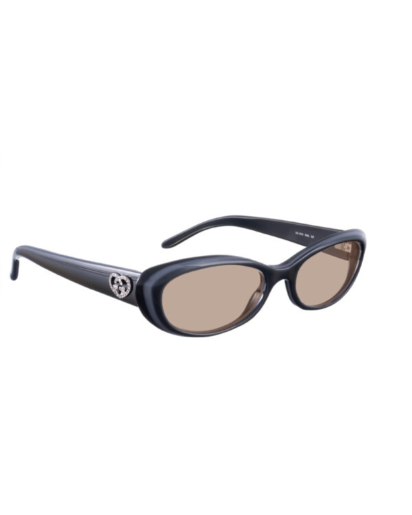 Gucci 00s Black & Grey Cat Eye Sunglasses with Crystal Hearts with Brown Lenses
