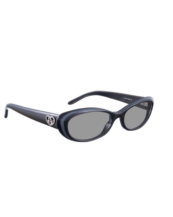 Gucci 00s Black & Grey Cat Eye Sunglasses with Crystal Hearts with Black Lenses