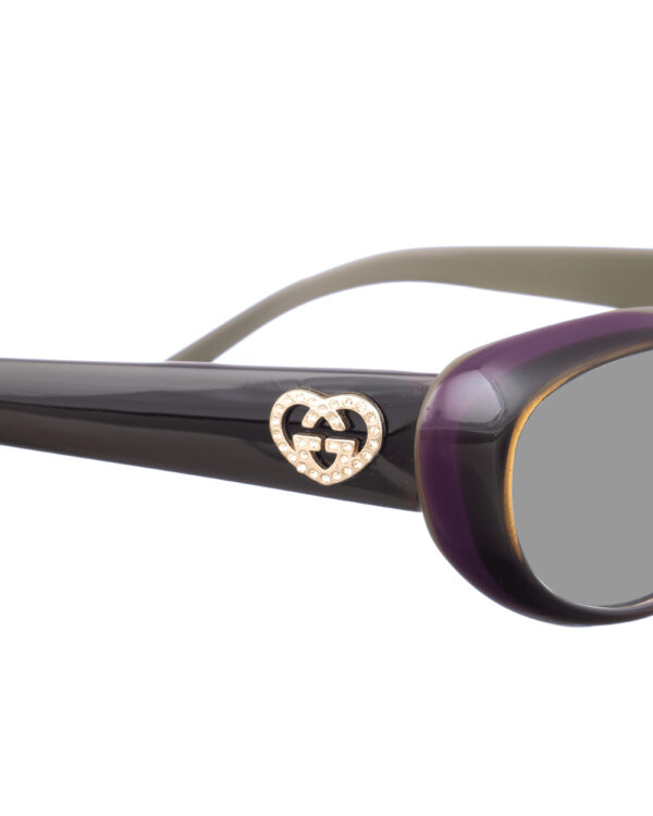 Gucci 00s Brown & Violet Cat Eye Sunglasses with Heart Details with Black Lenses - Image 3