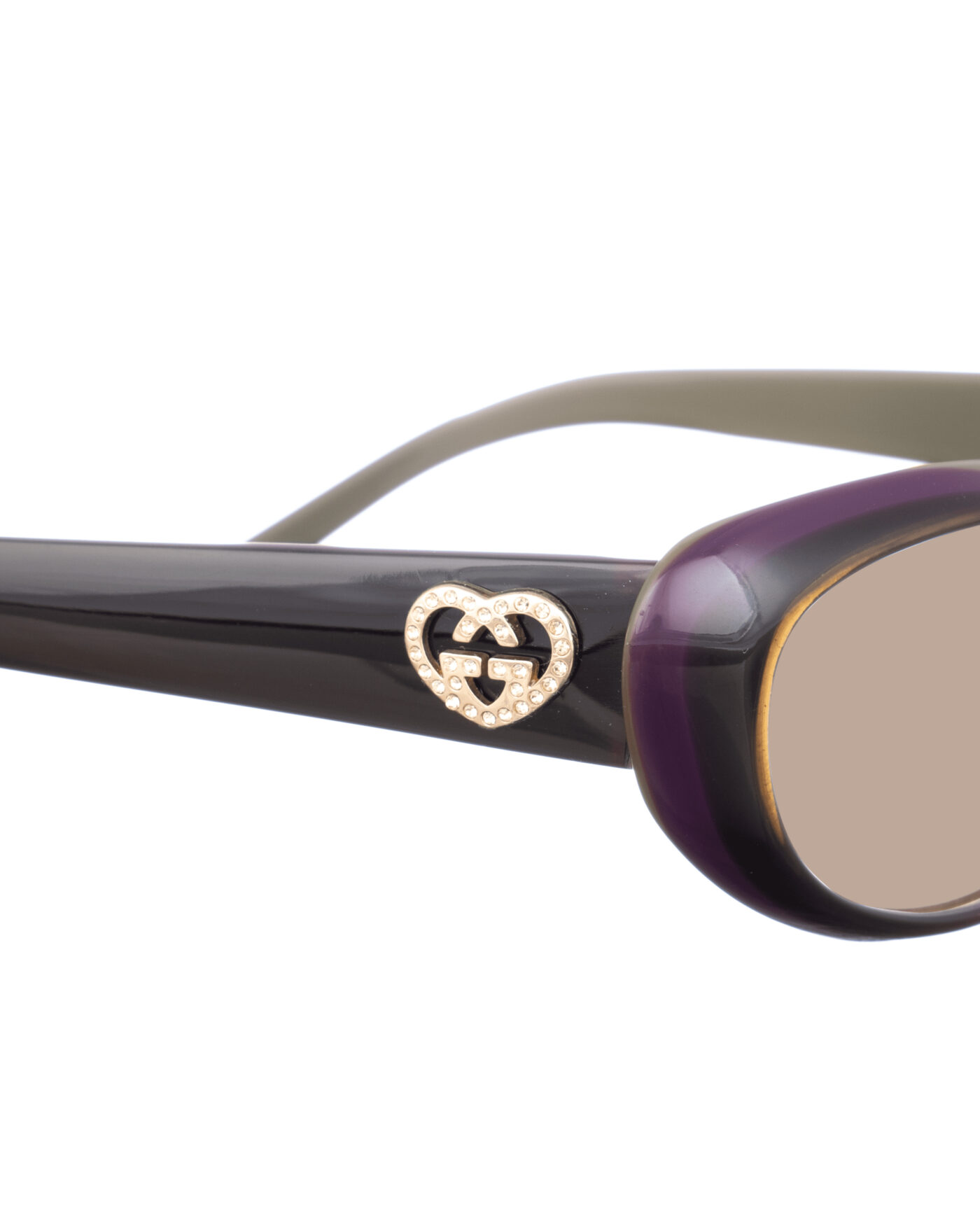 Gucci 00s Brown & Violet Cat Eye Sunglasses with Heart Details with Brown Lenses - Image 3
