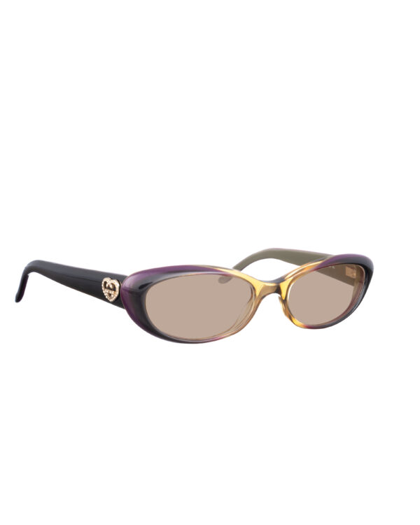 Gucci 00s Brown & Violet Cat Eye Sunglasses with Heart Details with Brown Lenses