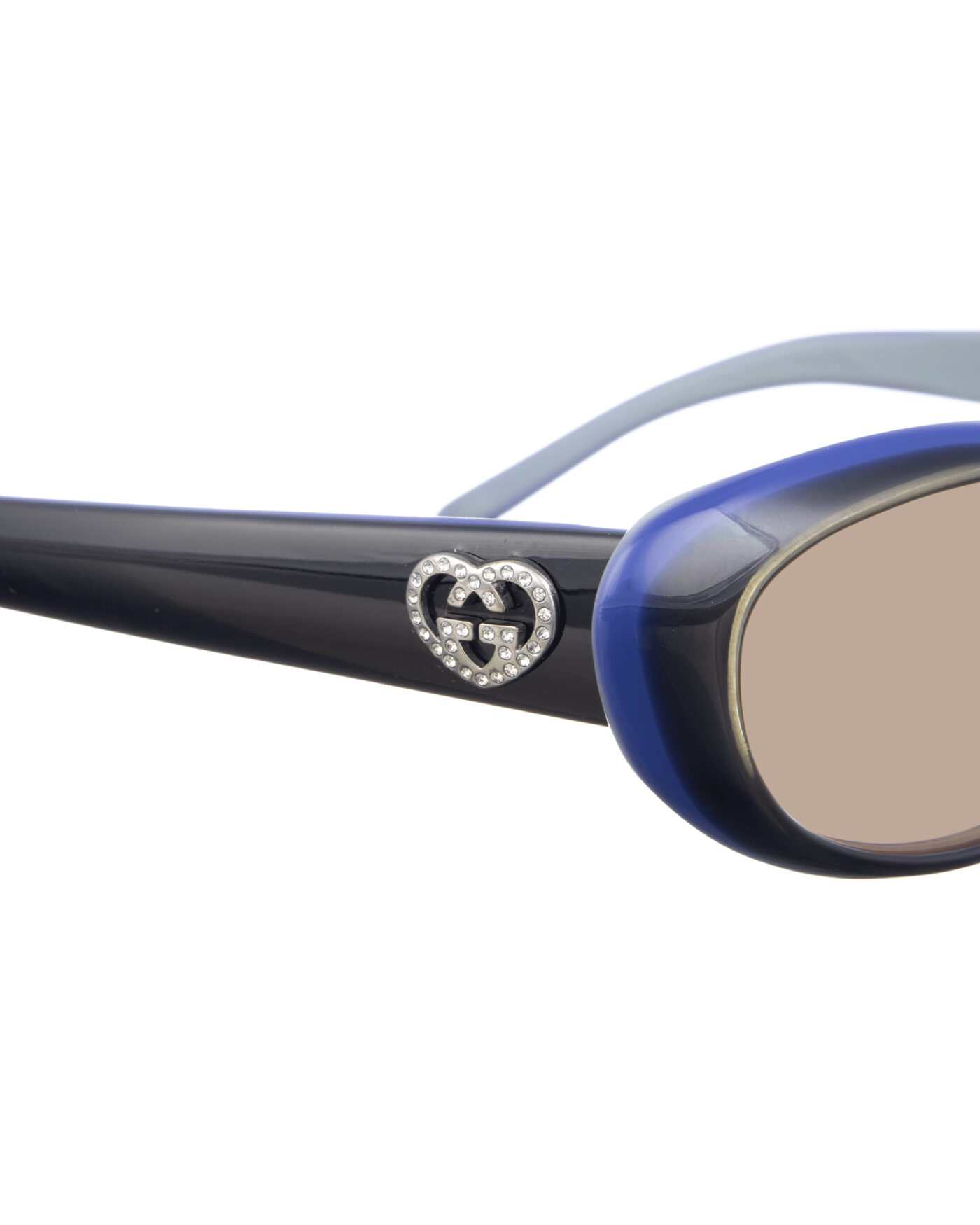 Gucci 00s Navy Cat Eye Sunglasses with Crystal Hearts with Brown Lenses - Image 3
