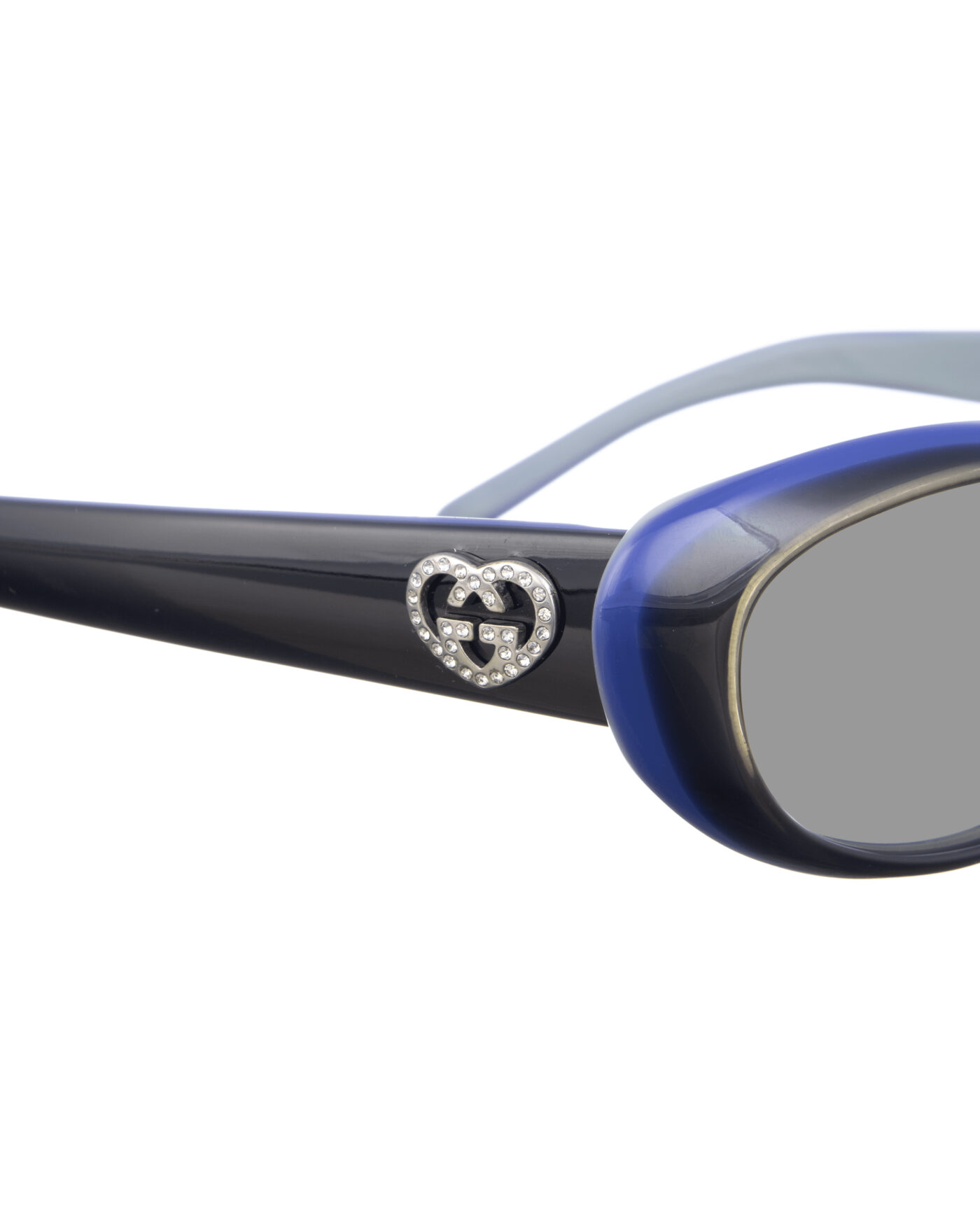 Gucci 00s Navy Cat Eye Sunglasses with Crystal Hearts with Black Lenses - Image 3