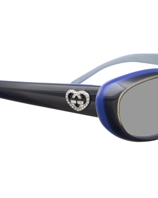 Gucci 00s Navy Cat Eye Sunglasses with Crystal Hearts with Black Lenses - Image 3