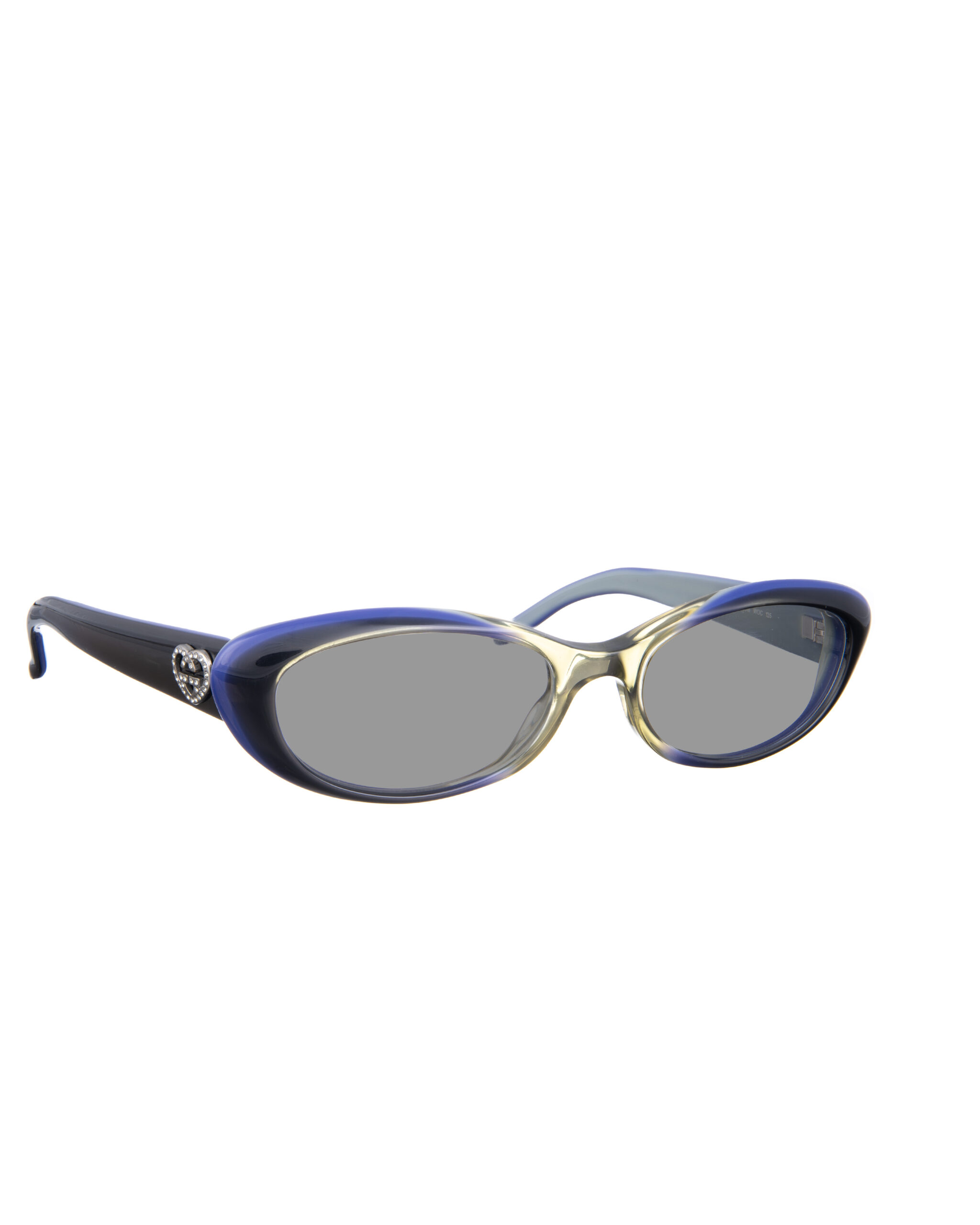 GG 3515 WOC-2 -5 Gucci 00s Navy Cat Eye Sunglasses with Crystal Hearts with Black Lenses - Image 1
