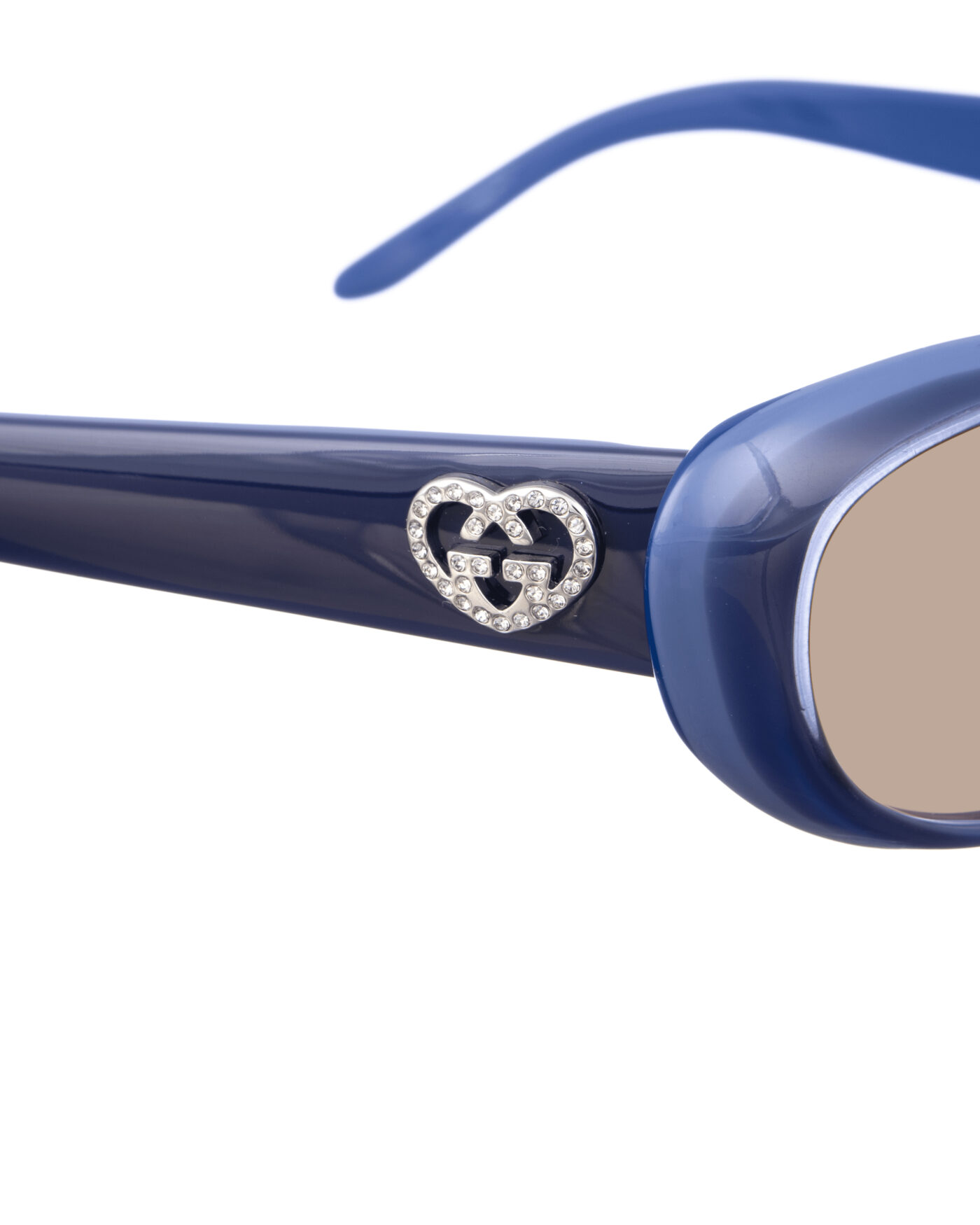 Gucci 00s Navy Blue Cat Eye Sunglasses with Crystal Hearts with Black Lenses - Image 3