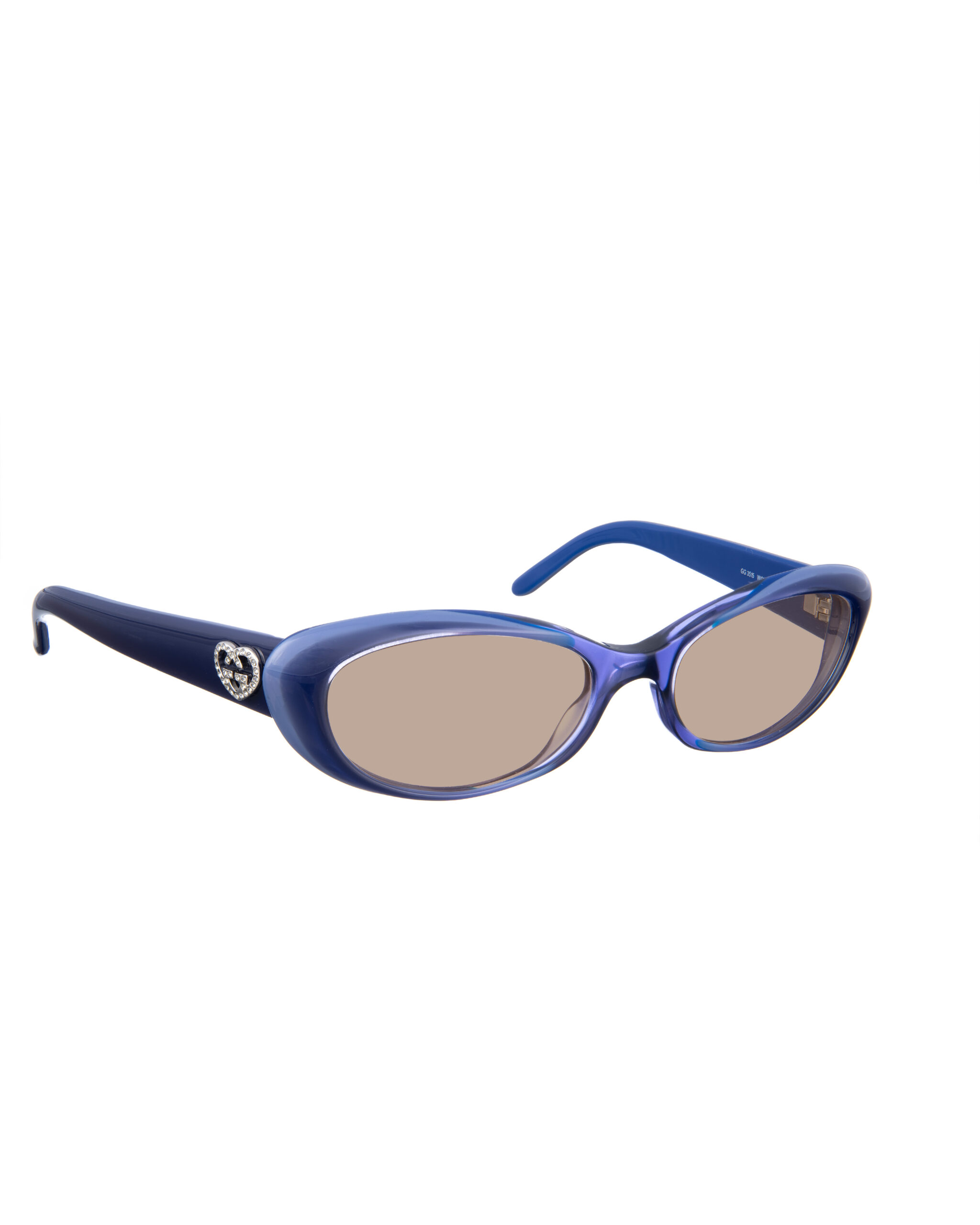 GG 3515 WOI-2 -6 Gucci 00s Navy Blue Cat Eye Sunglasses with Crystal Hearts with Black Lenses - Image 1