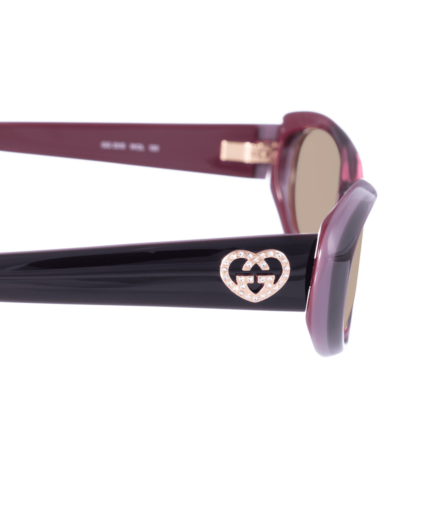 Gucci 00s Burgundy Violet Cat Eye Sunglasses With Heart Details with Brown Lenses - Image 3
