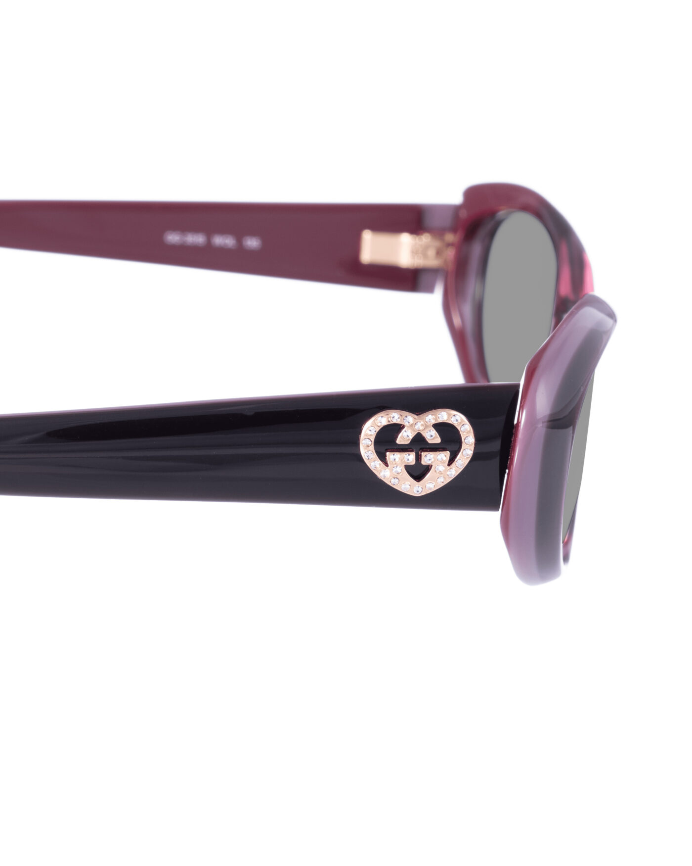 Gucci 00s Burgundy Violet Cat Eye Sunglasses With Heart Details with Black Lenses - Image 3