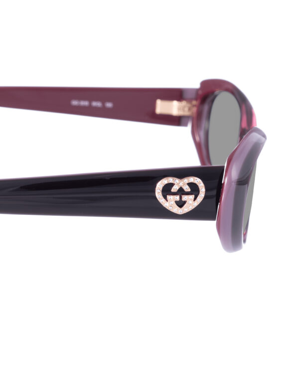 Gucci 00s Burgundy Violet Cat Eye Sunglasses With Heart Details with Black Lenses - Image 3