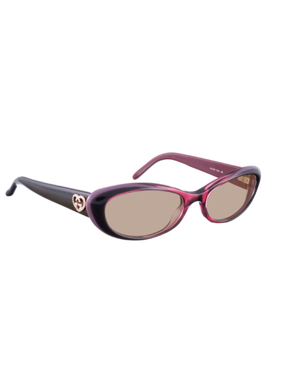 Gucci 00s Burgundy Violet Cat Eye Sunglasses With Heart Details with Brown Lenses
