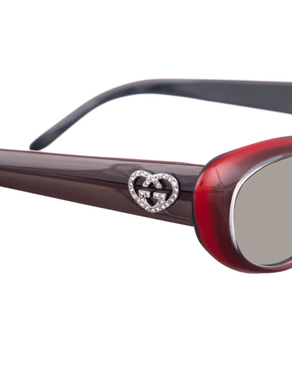 Gucci 00s Black & Red Cat Eye Sunglasses with Crystal Hearts with Black Lenses - Image 3