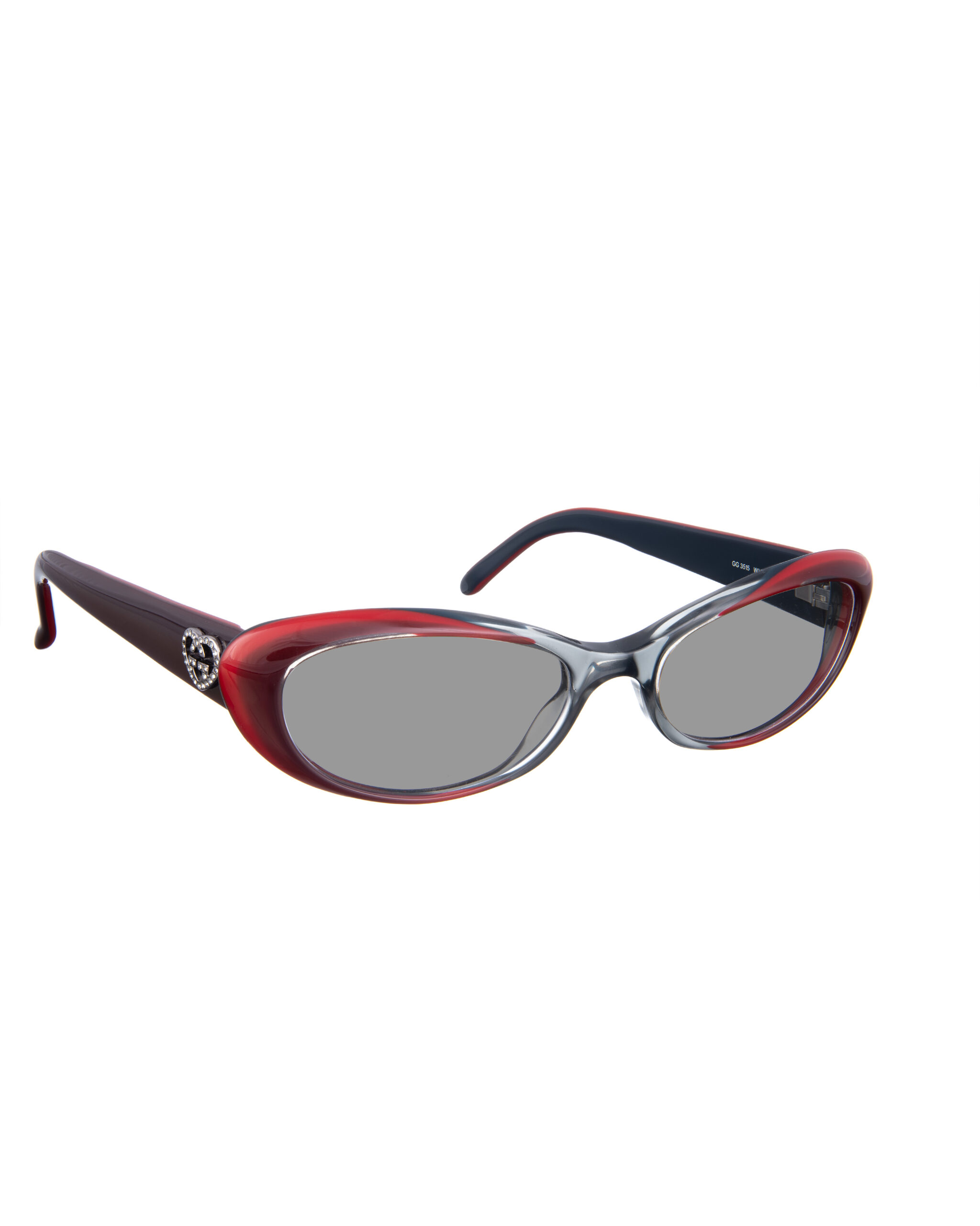 GG 3515 WVR_-2 -5 Gucci 00s Black & Red Cat Eye Sunglasses with Crystal Hearts with Black Lenses - Image 1