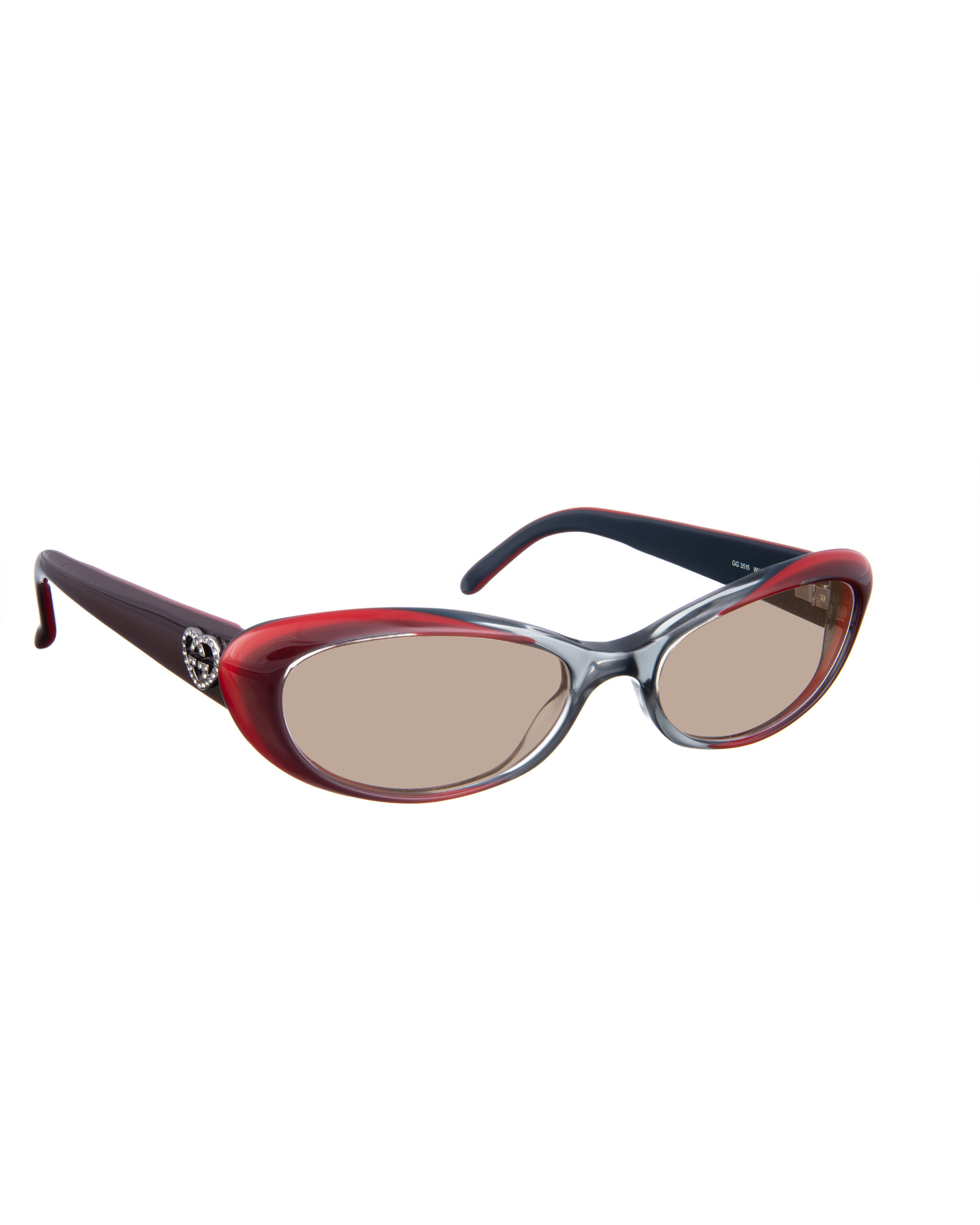 GG 3515 WVR_-2 -6 Gucci 00s Black & Red Cat Eye Sunglasses with Crystal Hearts with Brown Lenses - Image 1