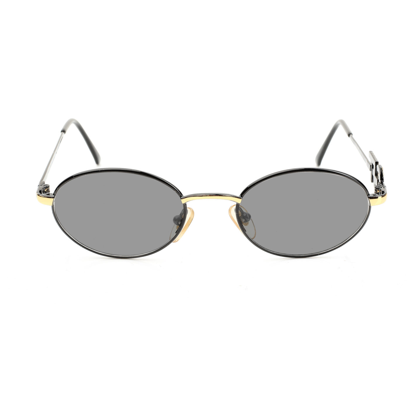 Gianfranco Ferre '90s Crystal Signature Black Oval Sunglasses with Black Lenses - Image 2