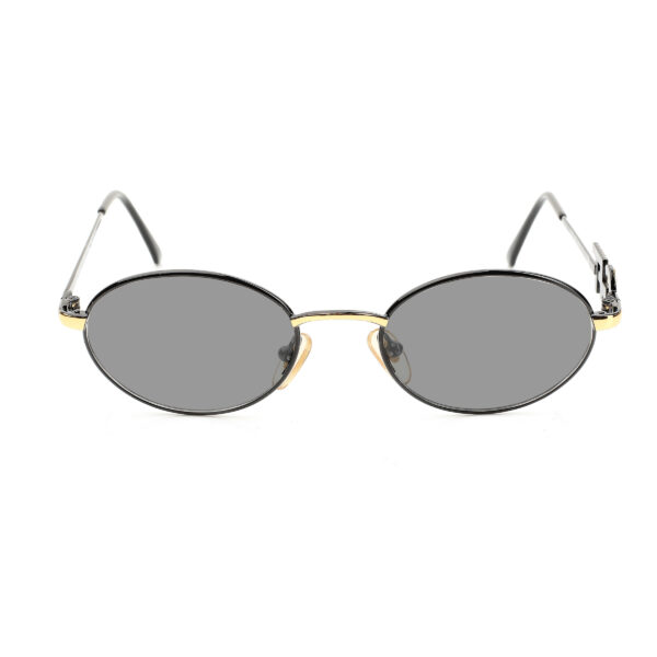 Gianfranco Ferre '90s Crystal Signature Black Oval Sunglasses with Black Lenses - Image 2