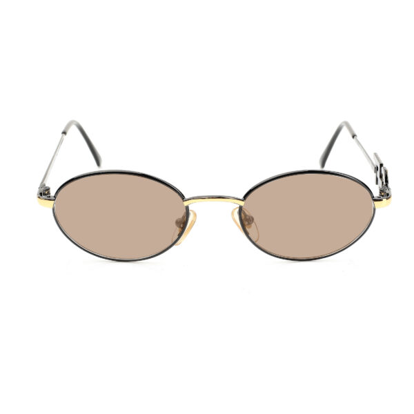 Gianfranco Ferre '90s Crystal Signature Black Oval Sunglasses with Brown Lenses - Image 2
