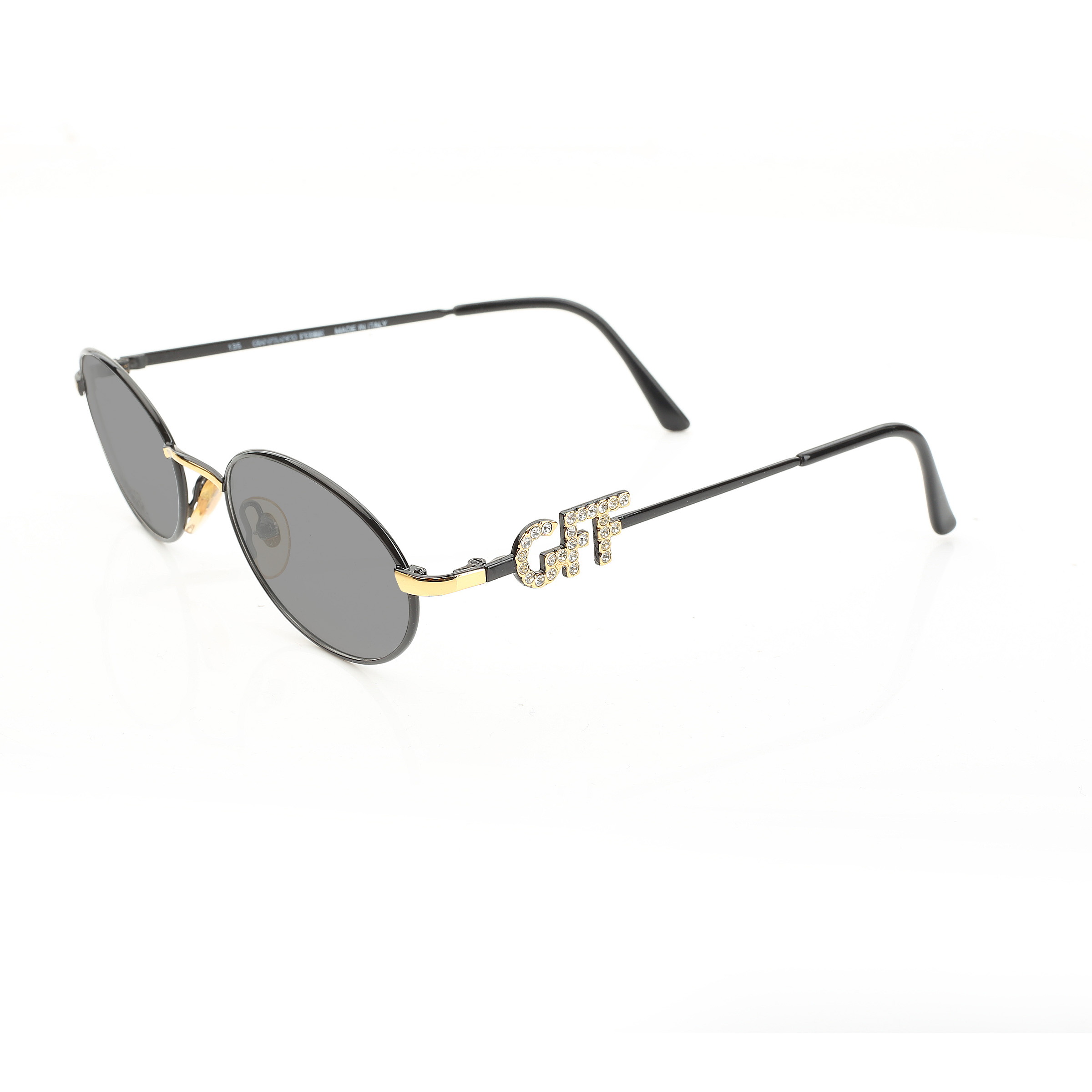 GIANFRANCO FERRE-GFF303 (4) Gianfranco Ferre '90s Crystal Signature Black Oval Sunglasses with Black Lenses - Image 1