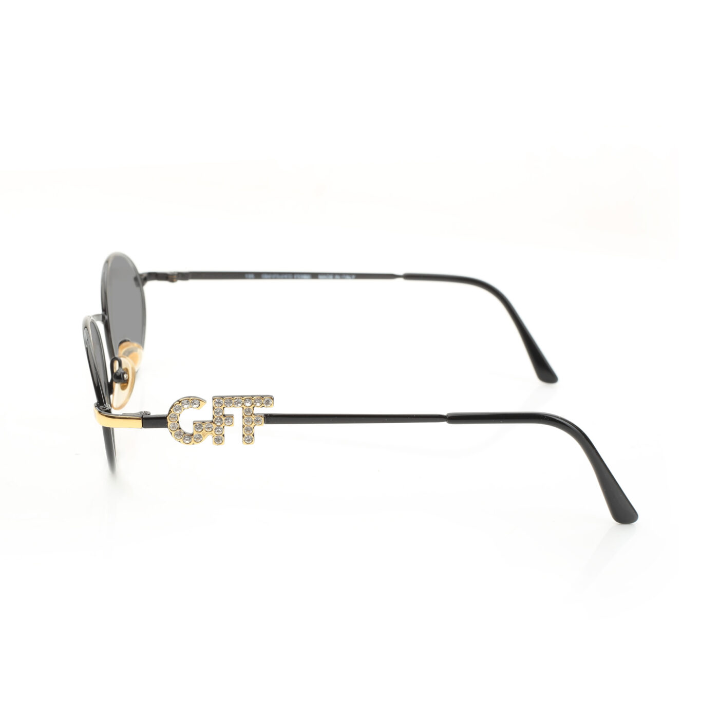Gianfranco Ferre '90s Crystal Signature Black Oval Sunglasses with Black Lenses - Image 3