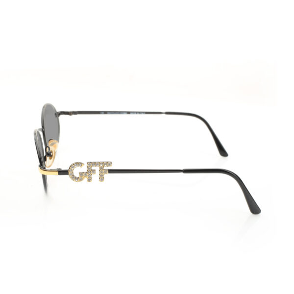 Gianfranco Ferre '90s Crystal Signature Black Oval Sunglasses with Black Lenses - Image 3