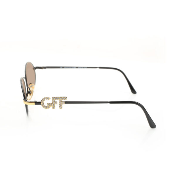 Gianfranco Ferre '90s Crystal Signature Black Oval Sunglasses with Brown Lenses - Image 3