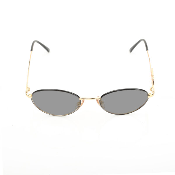 Gianfranco Ferre '90s Crystal Signature Gold Oval Sunglasses with Black Lenses - Image 2