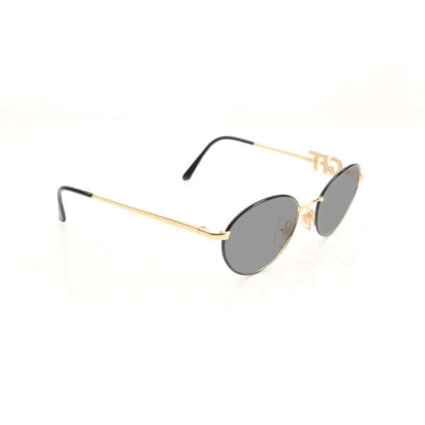 Gianfranco Ferre '90s Crystal Signature Gold Oval Sunglasses with Black Lenses