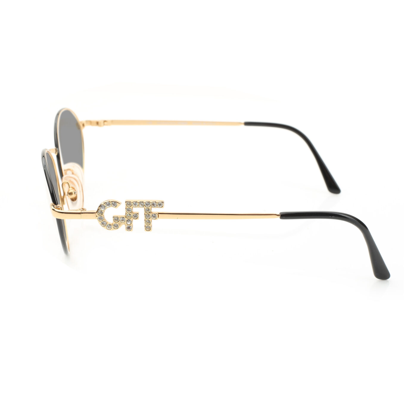 Gianfranco Ferre '90s Crystal Signature Gold Oval Sunglasses with Black Lenses - Image 3