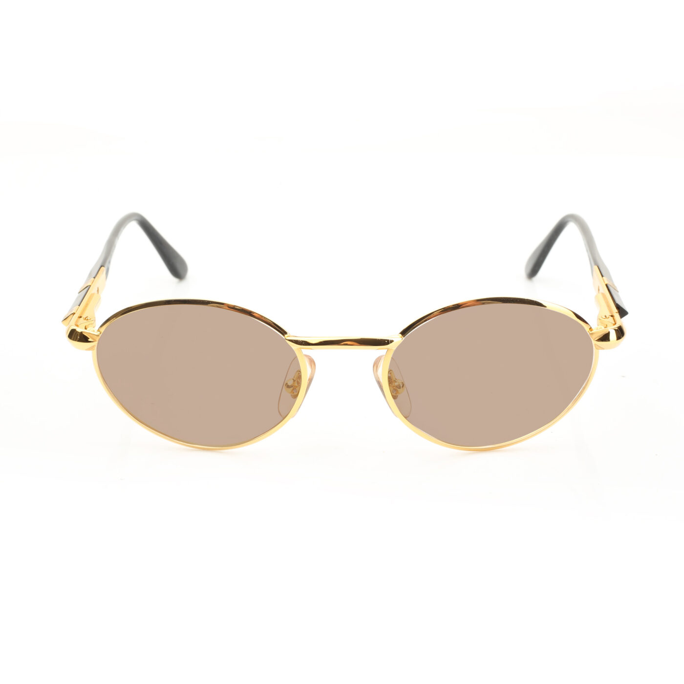 Gianfranco Ferre '90s Gold & Black Pyramidal Sunglasses with Brown Lenses - Image 2