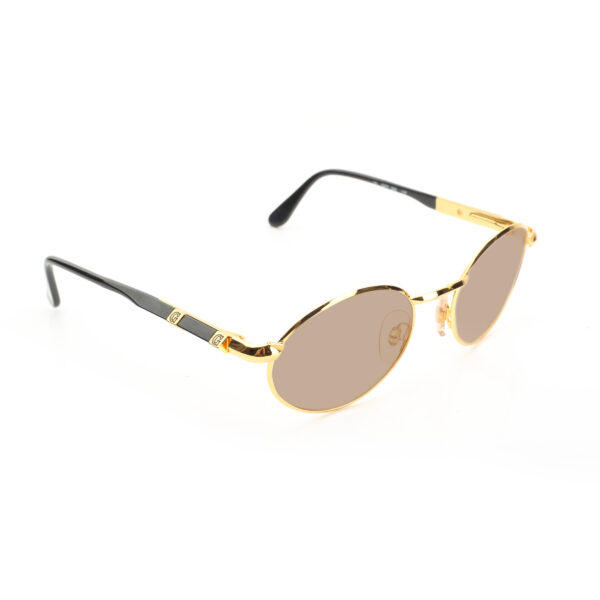 Gianfranco Ferre '90s Gold & Black Pyramidal Sunglasses with Brown Lenses