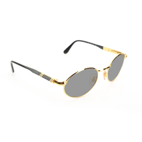 Gianfranco Ferre '90s Gold & Black Pyramidal Sunglasses with Black Lenses