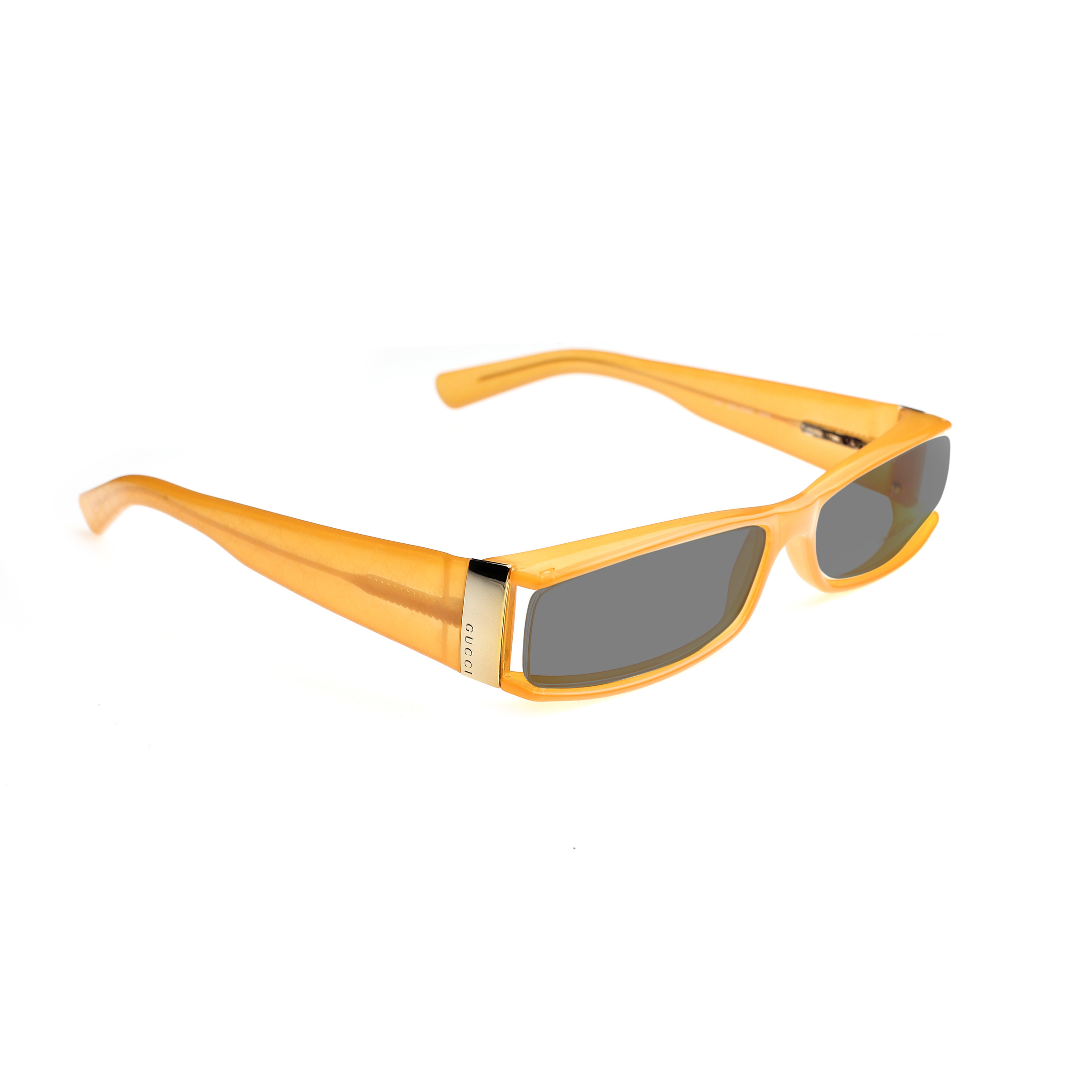 GUCCI- GG2580 (3) Gucci '00s Orange Monogram Rectangular Plastic Sunglasses with Black Lenses - Image 1