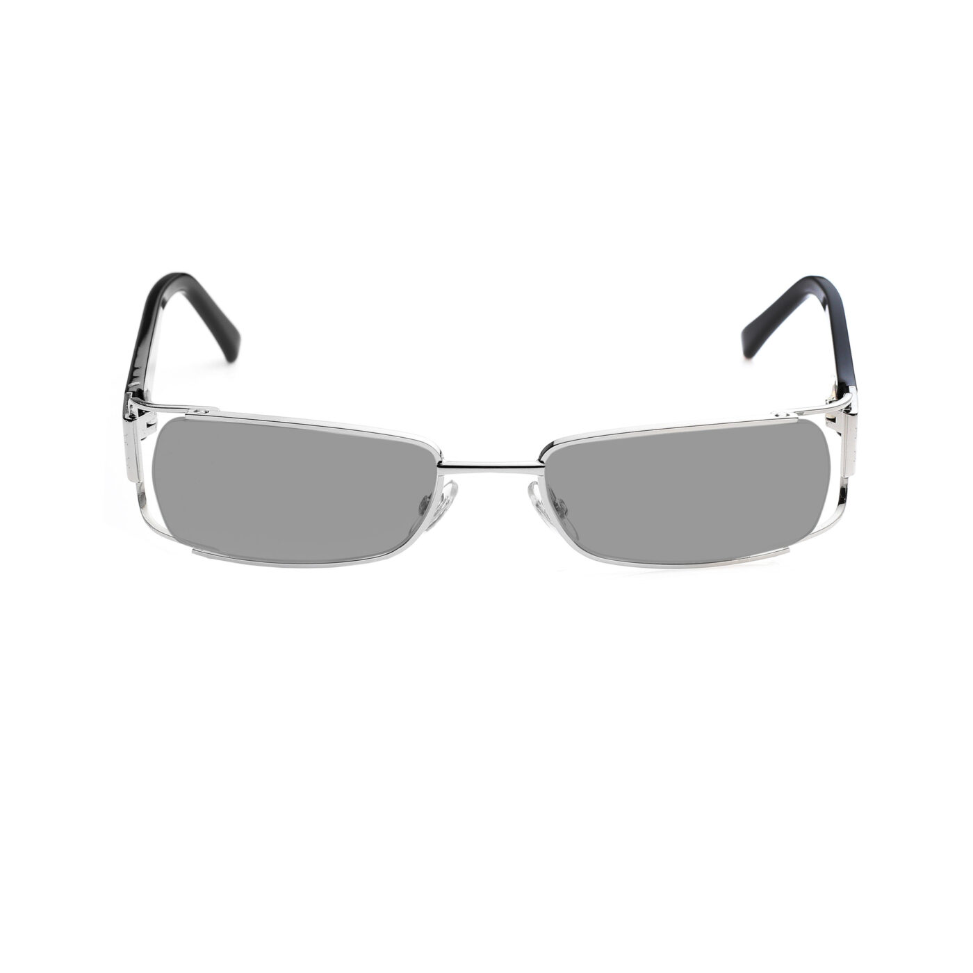 Gucci '00s Black & Silver Monogram Rectangular Sunglasses with Black Lenses - Image 2