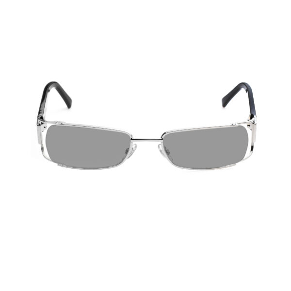 Gucci '00s Black & Silver Monogram Rectangular Sunglasses with Black Lenses - Image 2
