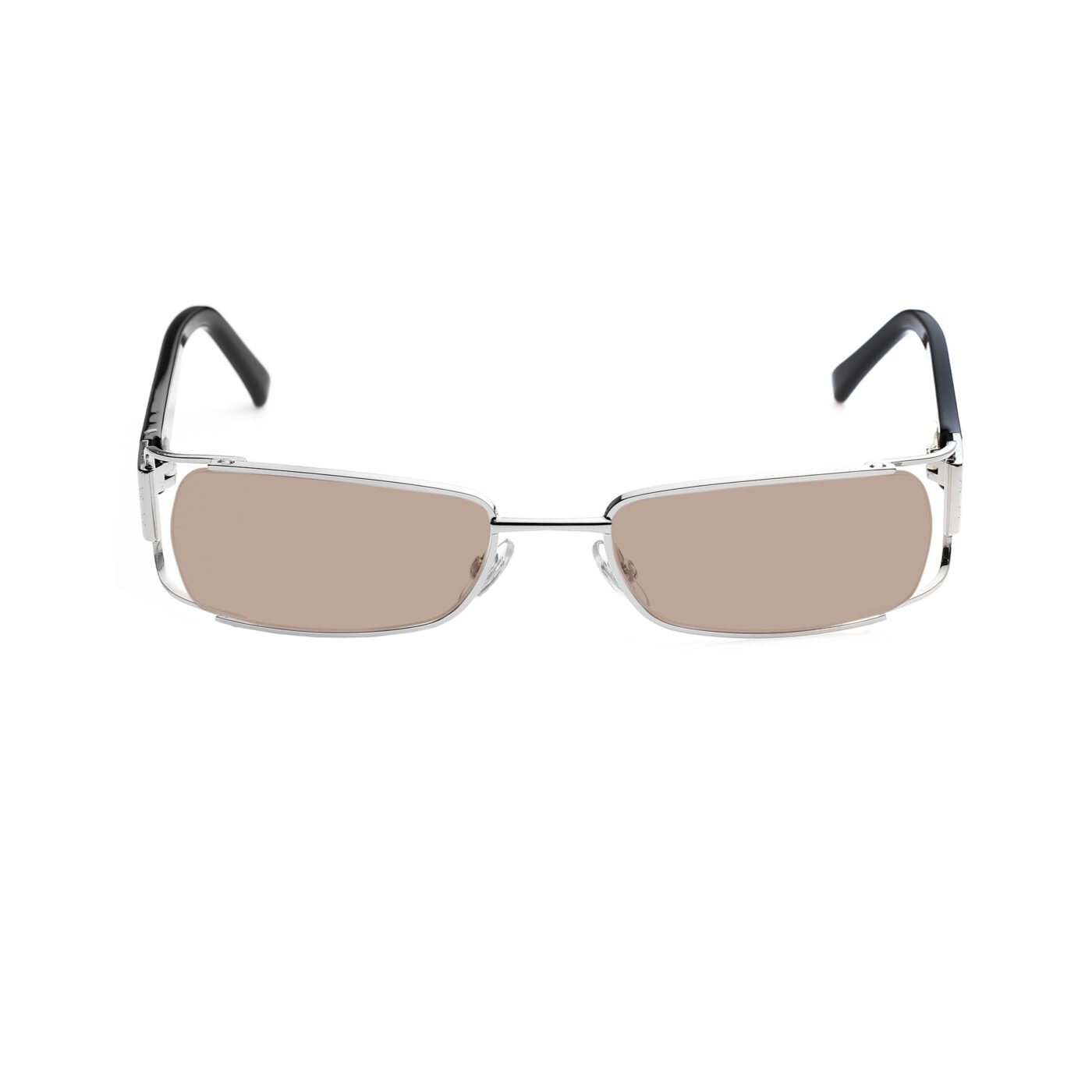 Gucci '00s Black & Silver Monogram Rectangular Sunglasses with Brown Lenses - Image 2