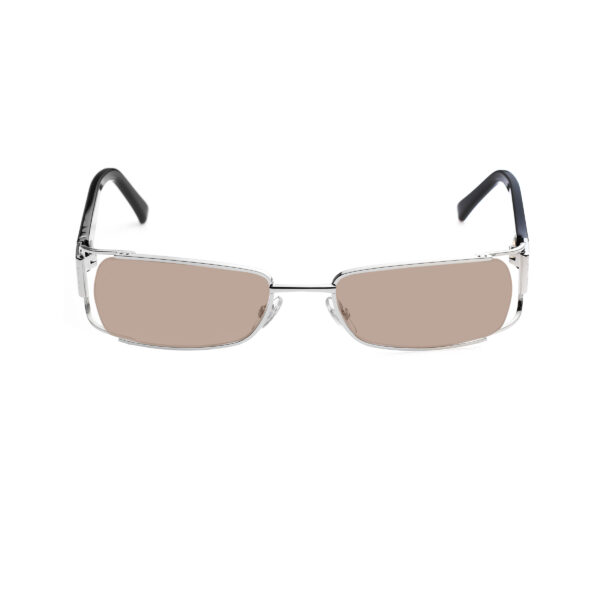 Gucci '00s Black & Silver Monogram Rectangular Sunglasses with Brown Lenses - Image 2