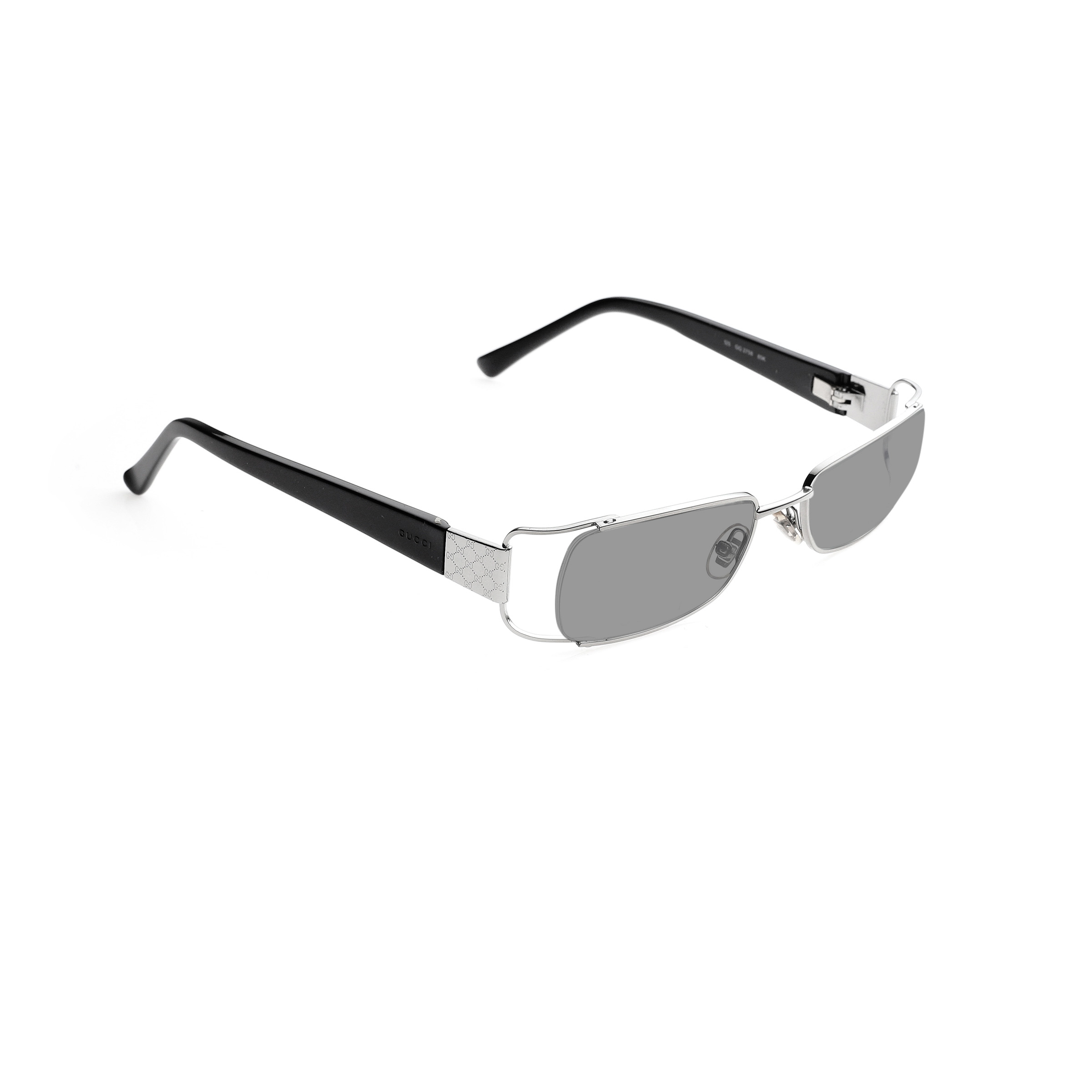 GUCCI- GG2758 (4) Gucci '00s Black & Silver Monogram Rectangular Sunglasses with Black Lenses - Image 1