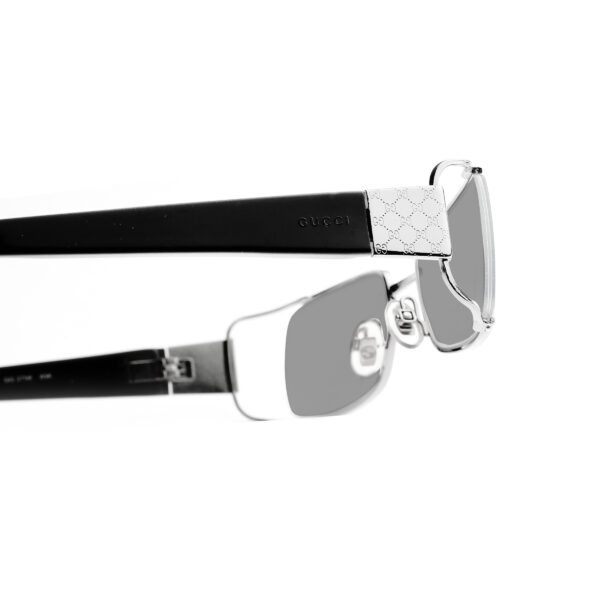 Gucci '00s Black & Silver Monogram Rectangular Sunglasses with Black Lenses - Image 3