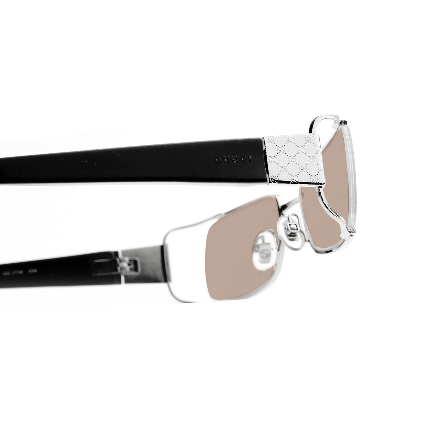 Gucci '00s Black & Silver Monogram Rectangular Sunglasses with Brown Lenses - Image 3