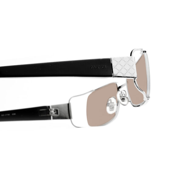 Gucci '00s Black & Silver Monogram Rectangular Sunglasses with Brown Lenses - Image 3