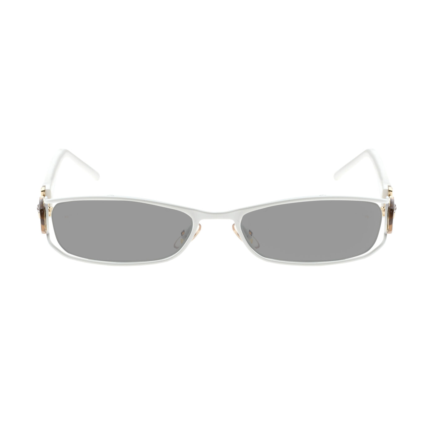 Gucci '00s White Wooden Horsebit Flat Sunglasses with Black Lenses - Image 2