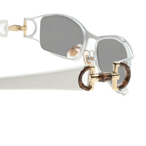 Gucci '00s White Wooden Horsebit Flat Sunglasses with Black Lenses - Image 3