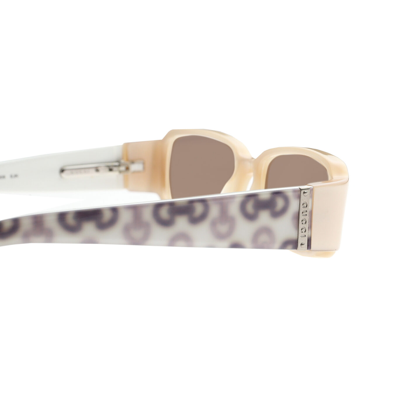 Gucci '00s Beige Monogram Horsebit Flat Sunglasses with Brown Lenses - Image 3