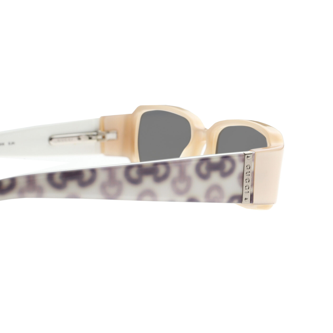 Gucci '00s Beige Monogram Horsebit Flat Sunglasses with Black Lenses - Image 3