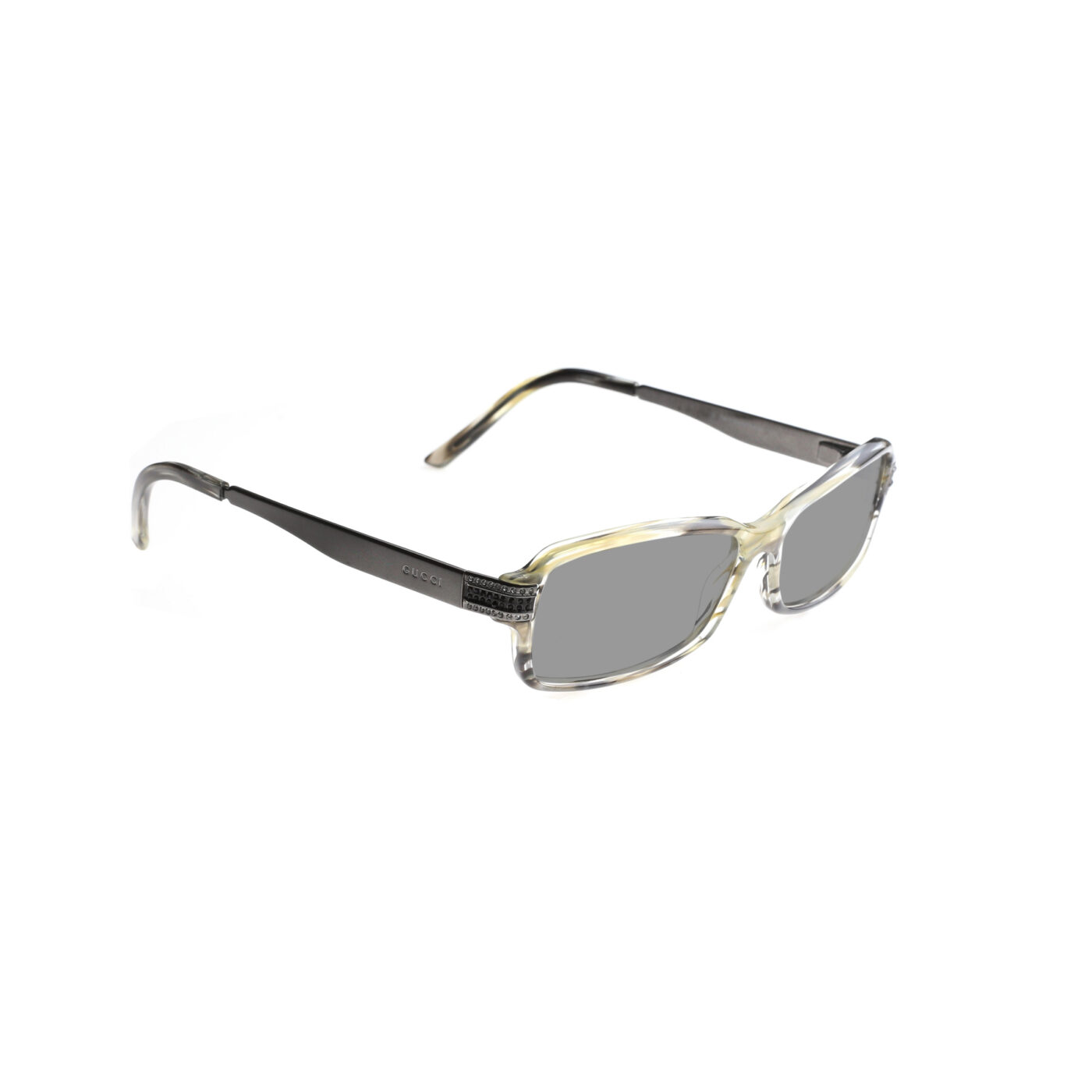 Gucci '00s Green Crystals Rectangular Frame Sunglasses with Black Lenses - Image 2