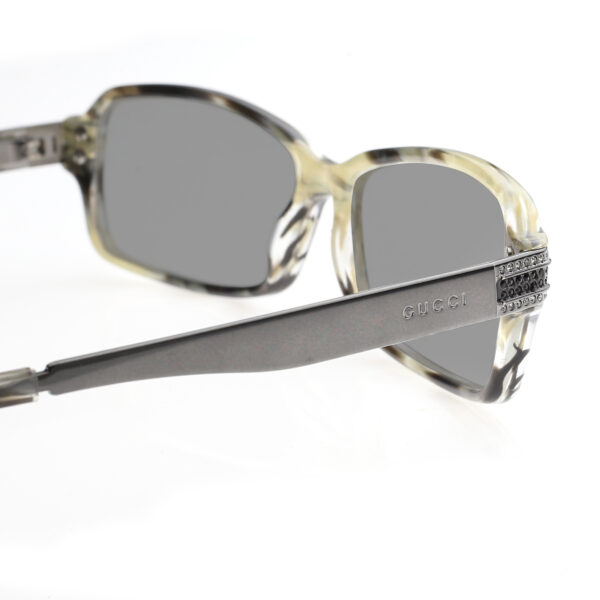 Gucci '00s Green Crystals Rectangular Frame Sunglasses with Black Lenses - Image 3