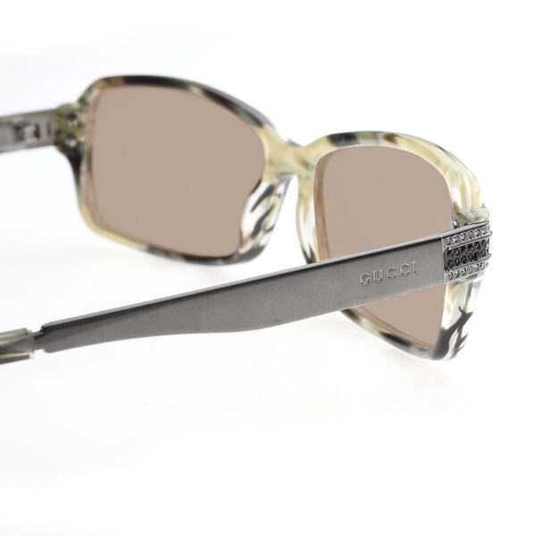 Gucci '00s Green Crystals Rectangular Frame Sunglasses with Brown Lenses - Image 3