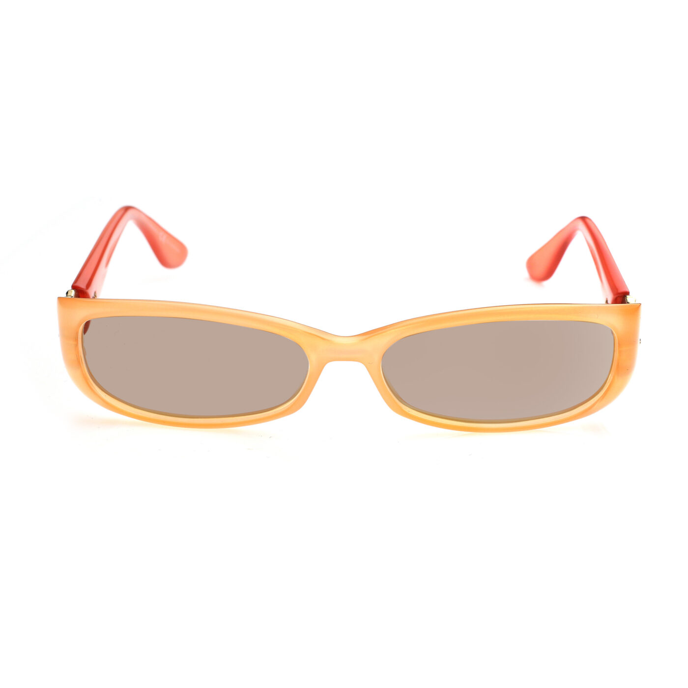 Gucci '00s Peach & Red Signature Rectangular Frame Sunglasses with Brown Lenses - Image 2