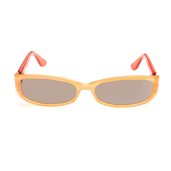 Gucci '00s Peach & Red Signature Rectangular Frame Sunglasses with Brown Lenses - Image 2